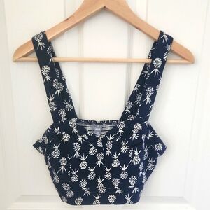Aerie Navy Blue Pineapple Print Sweetheart Crop Tank Top Small